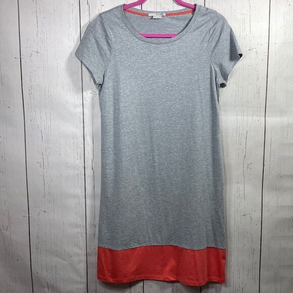 Boden Colorblock T Shirt Dress Gray with Orange Hem Womens Size 8 Minimalist - Picture 2 of 16
